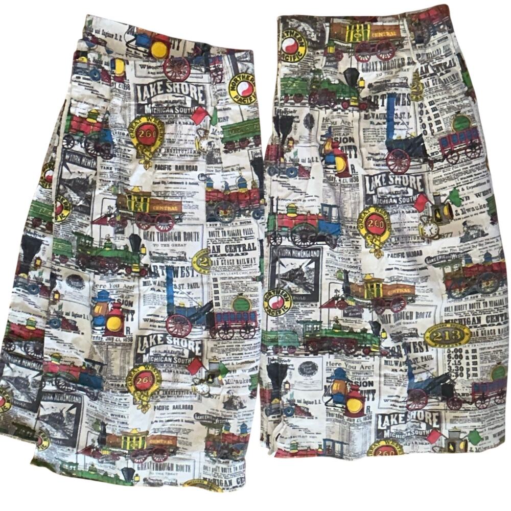 2 Vintage house n home 1950’s Train Locomotive Cotton Fabric Curtain Panels